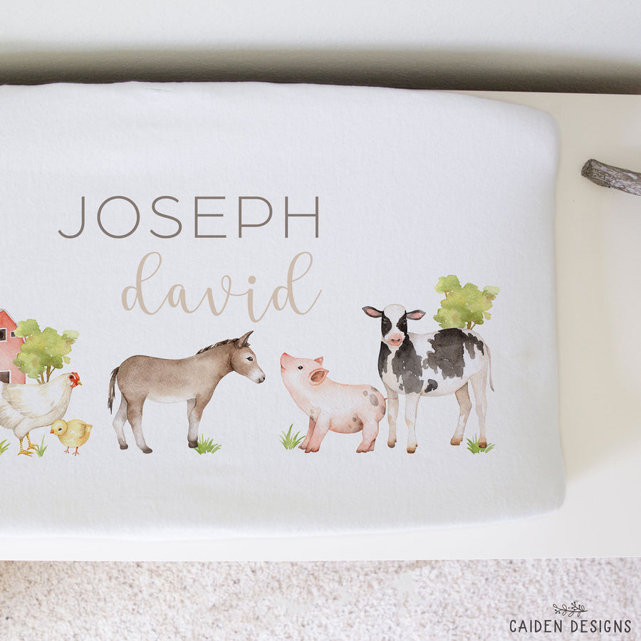 Watercolor Farm Animals Personalized Changing Pad Cover