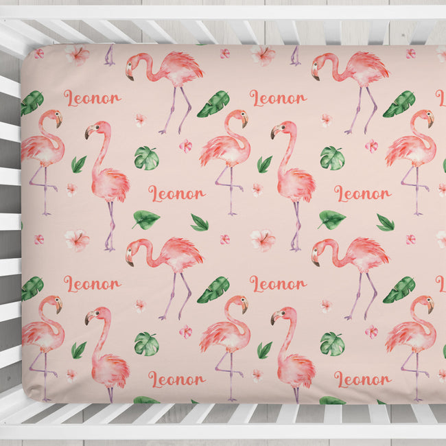Flamingo Wishes Personalized Crib Sheet | Custom Bedding