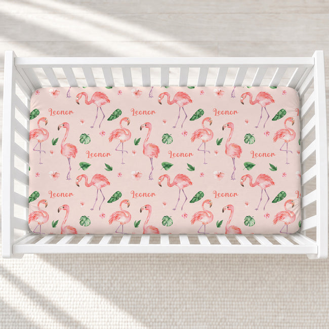 Flamingo Wishes Personalized Crib Sheet | Custom Bedding