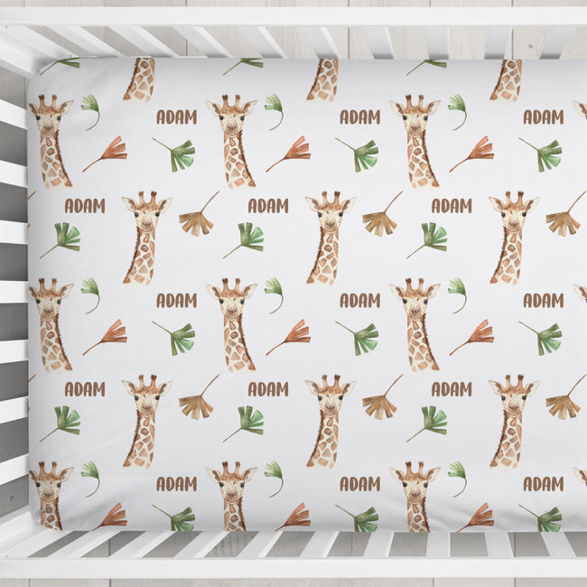 Gentle Giraffe Personalized Crib Sheet | Custom Bedding