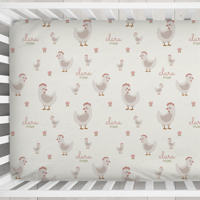 Hen & Blossoms Personalized Baby Girl Crib Sheet