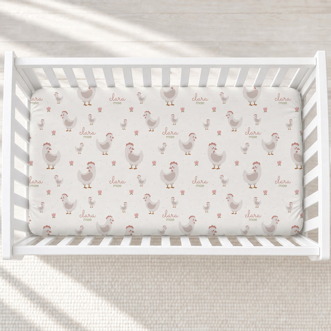 Hen & Blossoms Personalized Baby Girl Crib Sheet