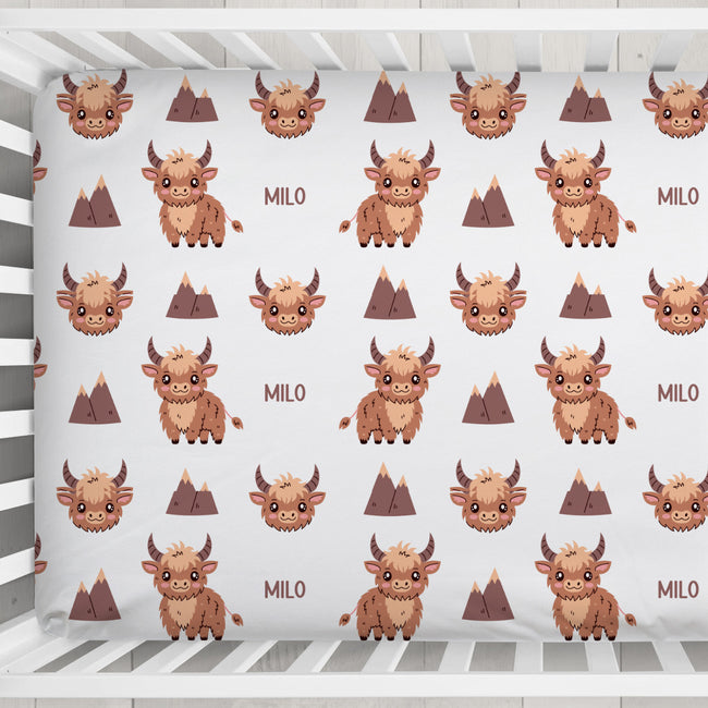Highland Cow Personalized Crib Sheet
