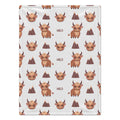 Personalized Highland Cow Baby Blanket. Fluffy highland cows and warm earthy details surround a custom name in a charming rustic design.