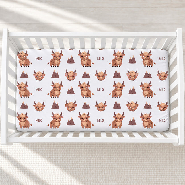 Highland Cow Personalized Crib Sheet
