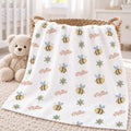 Personalized Bee Baby Girl Blanket. Sweet bees and small floral accents bring sunny garden charm to a custom name.