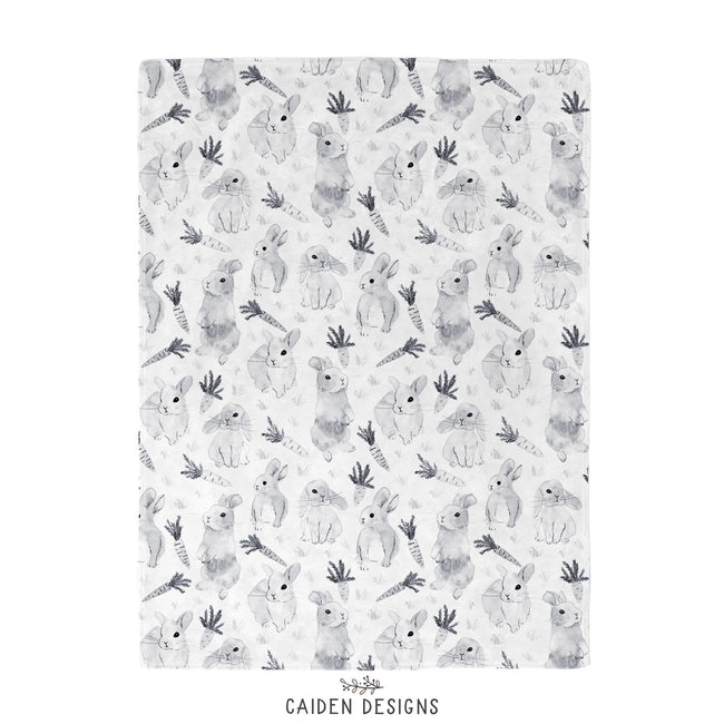 flat watercolor monochrome bunny baby blanket