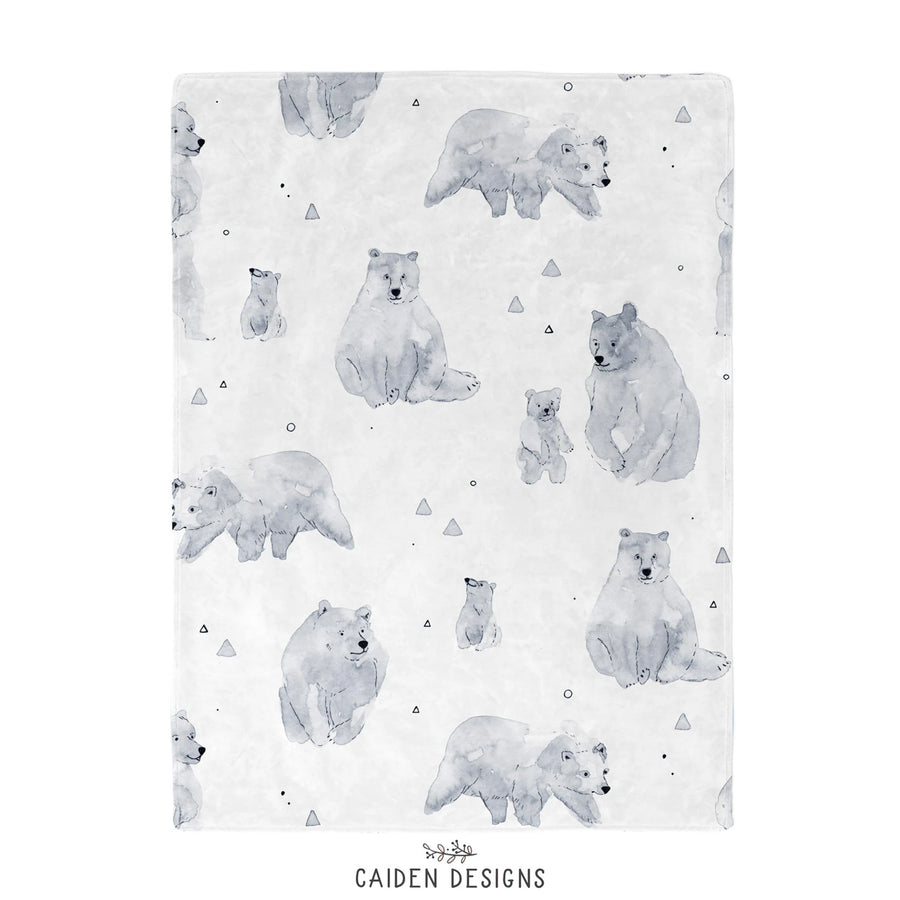 Monochrome Watercolor Polar Bear Blanket