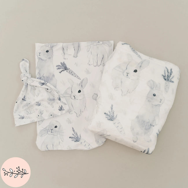 monochrome watercolor bunny baby blanket by Caiden Designs