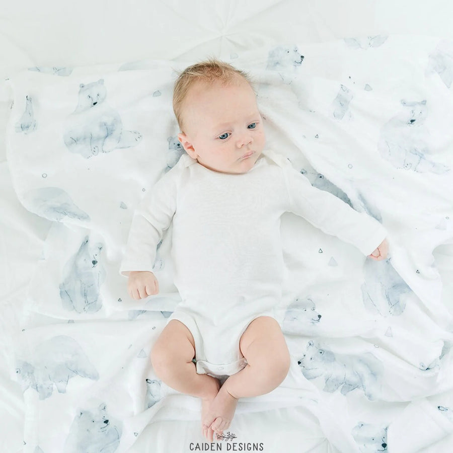 Monochrome Watercolor Polar Bear Blanket