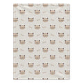 Personalized Kitten Baby Blanket. Sweet kitten faces surround a custom name in a soft, simple design with warm neutral tones.