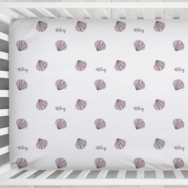 Lavender Shells Personalized Crib Sheet | Custom Bedding