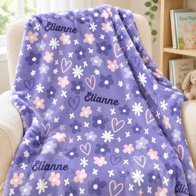 Lilac Love & Daisies Personalized Blanket
