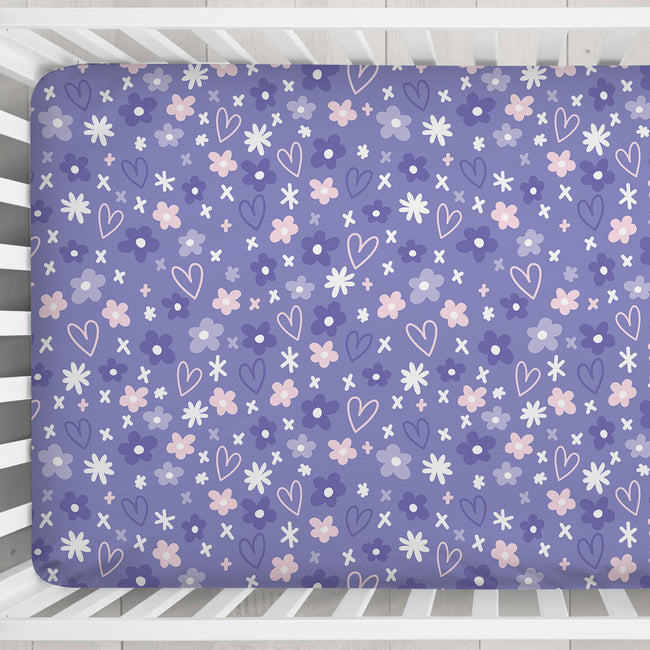 Lilac Love & Daisies Personalized Crib Sheet