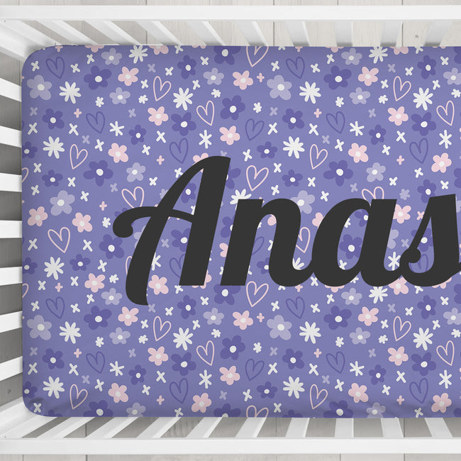 Lilac Love & Daisies Personalized Crib Sheet