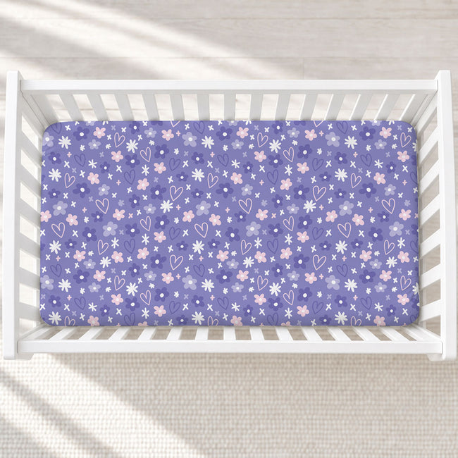 Lilac Love & Daisies Personalized Crib Sheet