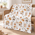 Personalized Farm Baby Blanket. Illustrated farm buildings, windmills, and countryside details surround a custom name in warm earthy colors.
