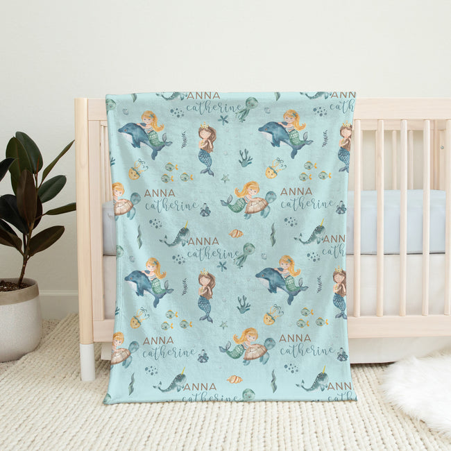Mermaid friends personalized baby blanket