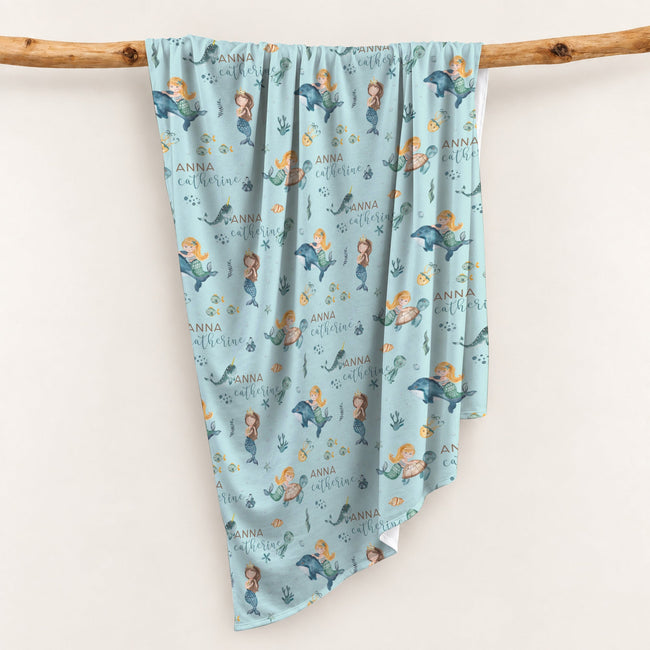 Mermaid Friends Personalized Swaddle Blanket