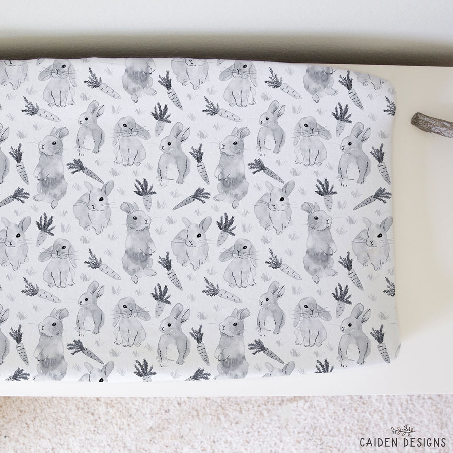 Monochrome Watercolor Bunny Personalized Changing Pad Cover