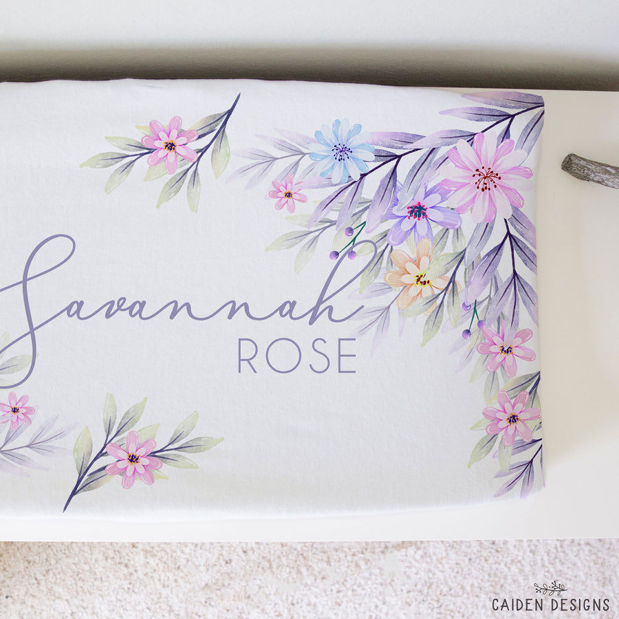 Pastel Watercolor Wildflowers Personalized Changing Pad Cover