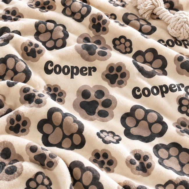 Neutral Paw Print Personalized Pet Blanket | Caiden Designs