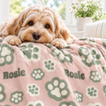 Pink Paw Print Personalized Dog Blanket | Caiden Designs