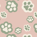 A repeating pattern of stylized paw prints in muted sage green and cream on a dusty pink background.