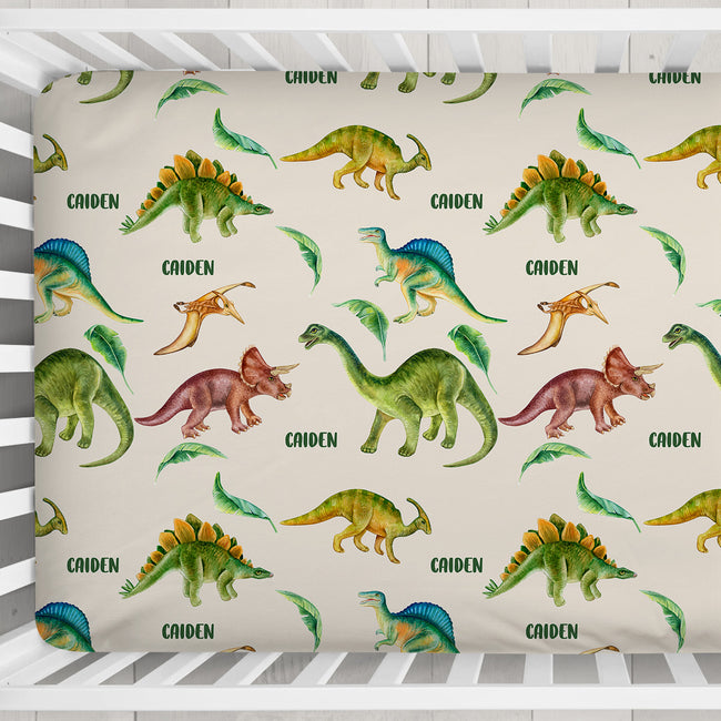 Personalized dinosaur crib sheet