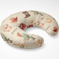 Wild West nursing pillow cover personalized with Scout, shown on a curved pillow with watercolor cowboy motifs on cream.