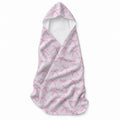 Pale pink hooded towel with pink ribbon bows, tiny sparkle accents, and the name Charlotte Mae repeated throughout.
