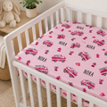 Pink Fire Trucks Personalized Crib Sheet