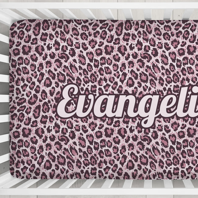 Blush Safari Spots Personalized Pink Leopard Print Crib Sheet
