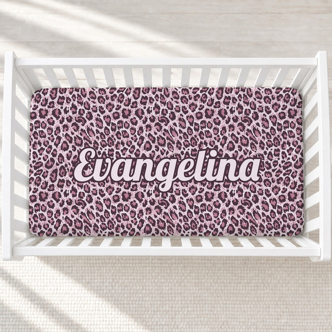 Blush Safari Spots Personalized Pink Leopard Print Crib Sheet
