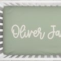Dusty Sage Playful Script Personalized Name Crib Sheet