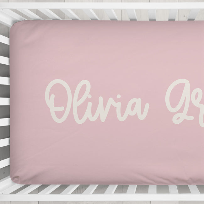 Blush Pink Playful Script Personalized Name Crib Sheet