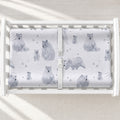 Monochrome Watercolor Polar Bear Personalized Changing Pad Cover, featuring sweet polar bears and baby’s name for a cozy, neutral nursery.