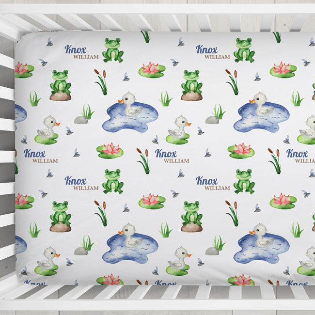 Pond Friends Personalized Crib Sheet