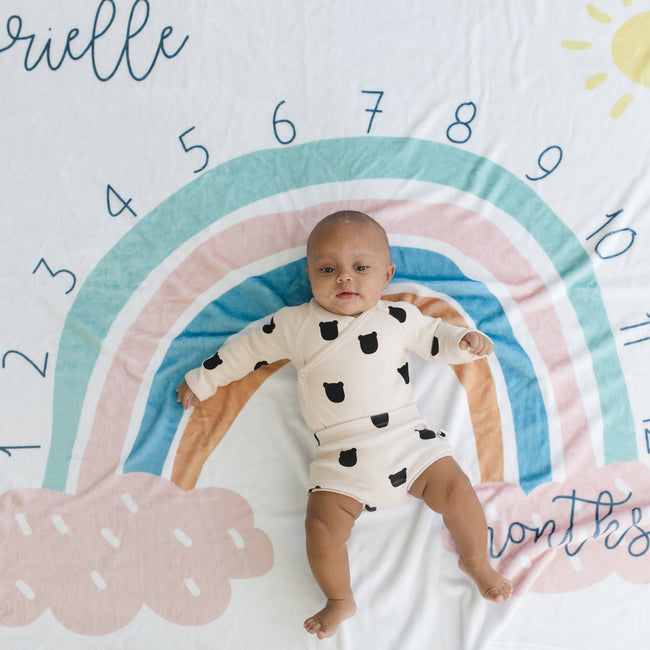 Personalized Rainbow Baby Milestone Blanket