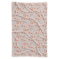 A rectangular blanket with a repeating pattern of pink unicorns, colorful rainbows, and the name 'ELIZA' printed repeatedly, shown flat against a white background.