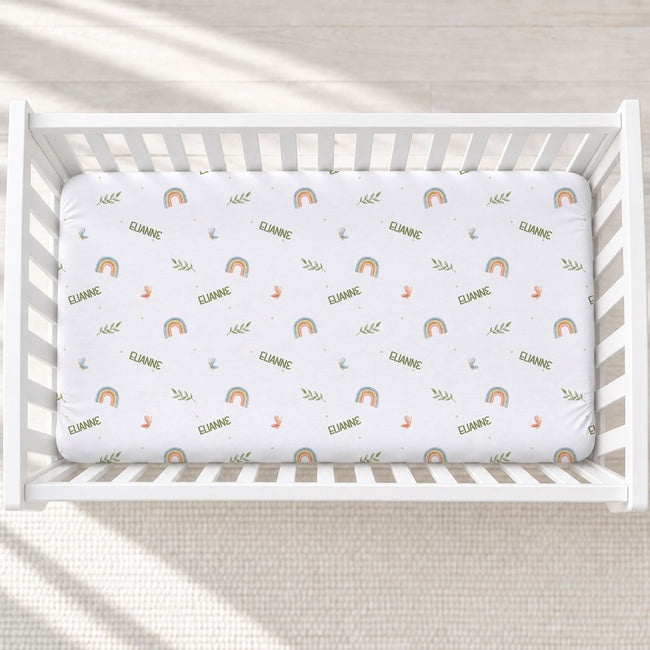 Rainbows & Butterflies Personalized Crib Sheet