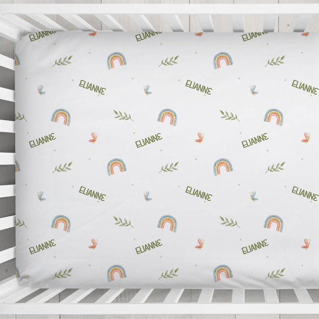Rainbows & Butterflies Personalized Crib Sheet