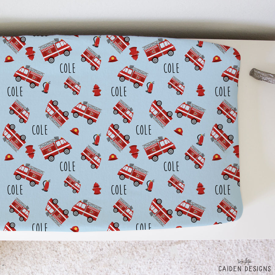 Red Fire Trucks Personalized Changing Pad Cover