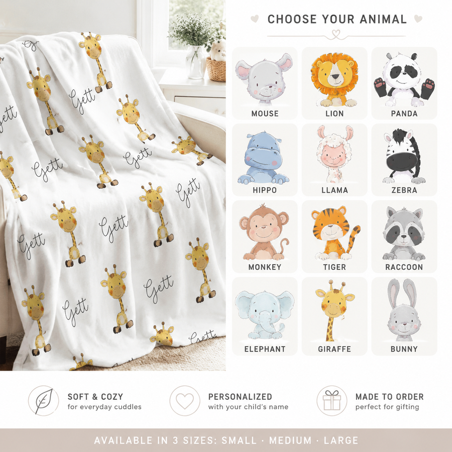 Safari Animals Personalized Blanket