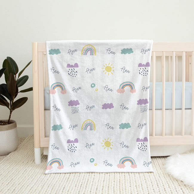 A scandinavian rainbows personalized baby blanket