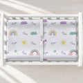 Scandinavian Rainbow Personalized Changing Pad Cover, featuring minimalist rainbows and baby’s name for a warm, modern nursery touch.