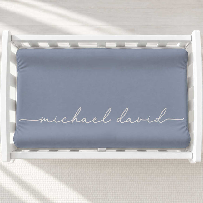 Dusty Blue Signature Script Personalized Name Changing Pad Cover
