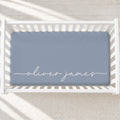 Dusty Blue Signature Script Personalized Name Crib Sheet
