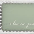 Dusty Sage Signature Script Personalized Name Crib Sheet 