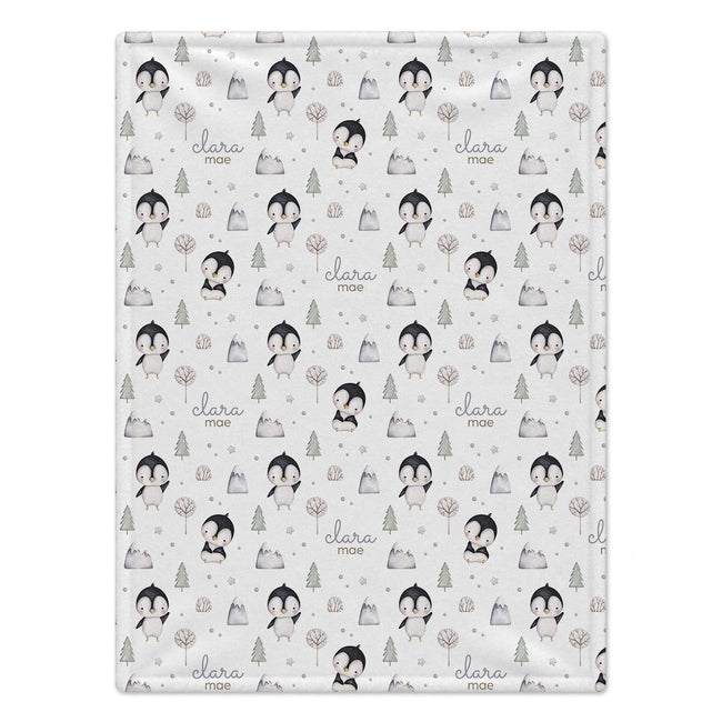 Snowy Penguin Personalized Baby Blanket
